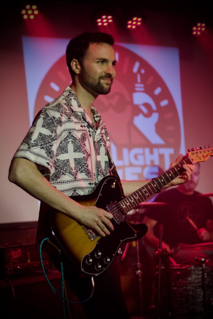 Red Light Spies guitarist performing live at The Stage Door in Southampton during the RSTE Promotions Launch Party, June 2026.